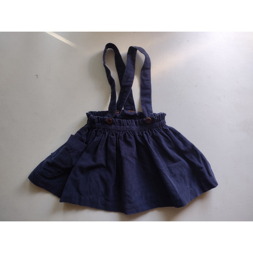 Lali Kids Navy Blue Corduroy Suspender Skirt Paperbag Waist Toddler Size 2t